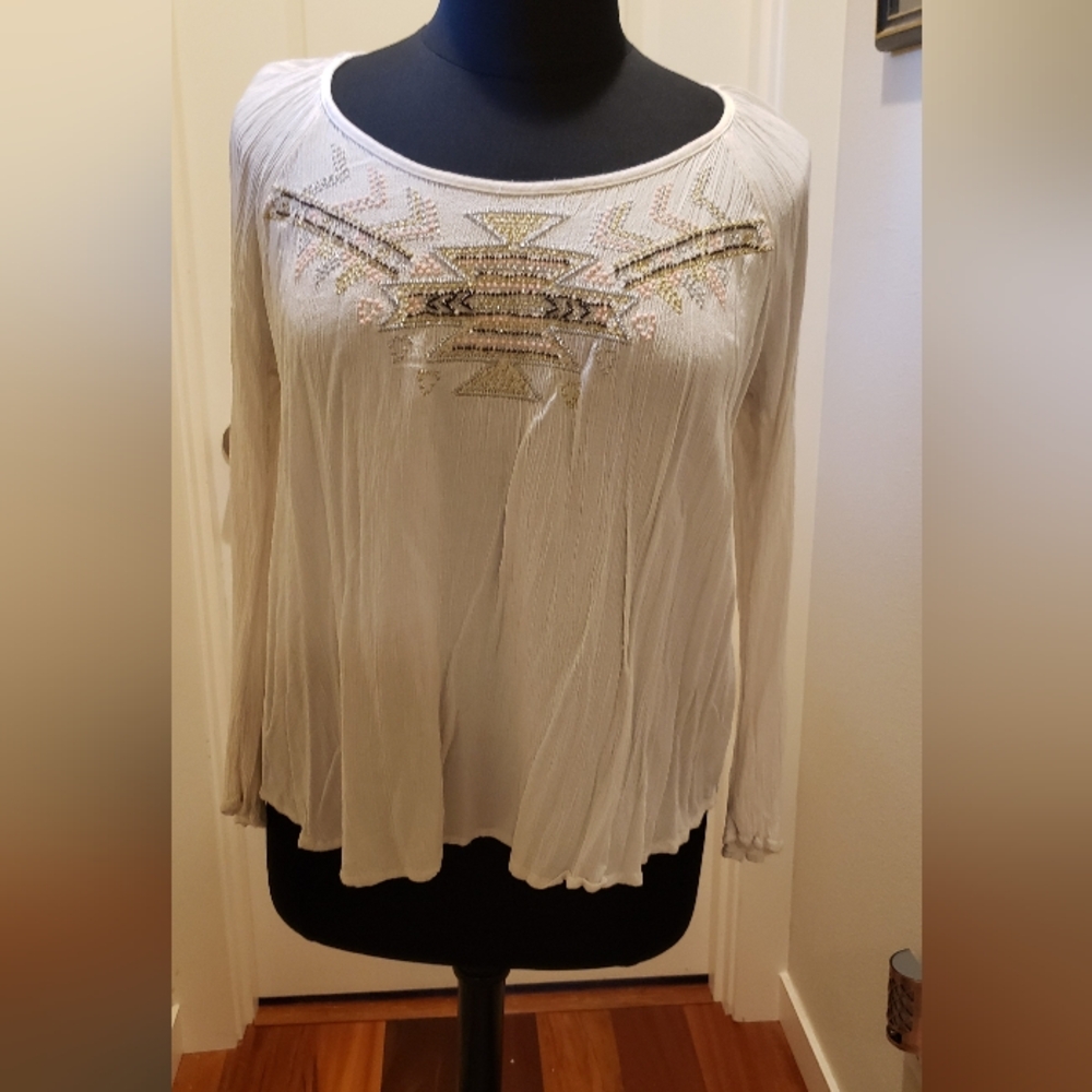 Mossimo Supply Co. Embroidered Sheer White Blouse